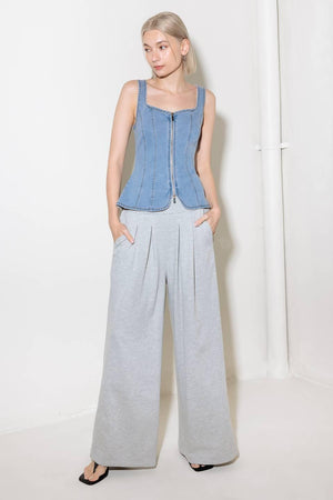 ALMOST ANGELIC LIGHT INDIGO DENIM TOP.
