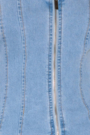 ALMOST ANGELIC LIGHT INDIGO DENIM TOP.