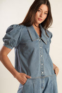 ETERNAL SUNSHINE CHAMBRAY DENIM TOP.