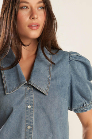 ETERNAL SUNSHINE CHAMBRAY DENIM TOP.
