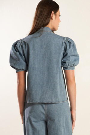 ETERNAL SUNSHINE CHAMBRAY DENIM TOP.