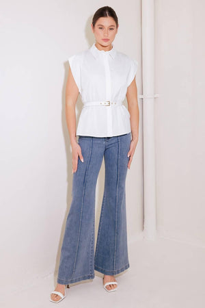 ON CLOUD NINE WHITE WOVEN TOP.