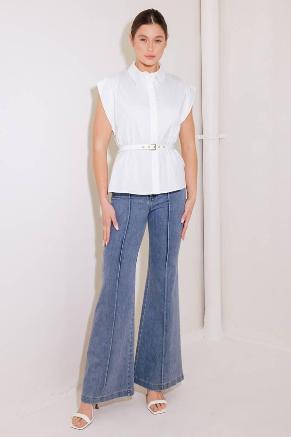 ON CLOUD NINE WHITE WOVEN TOP.