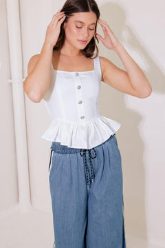 IN THIS MOMENT WHITE WOVEN TOP.