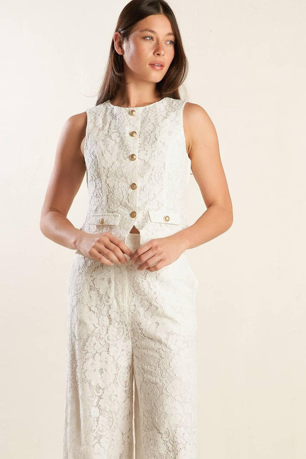 THINK LATER WOVEN LACE VEST.