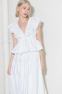 SLOW DOWN IN WHITE WOVEN TOP.