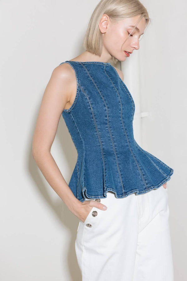 ENDURING SPARK BLUE DENIM TOP.