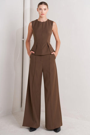 MONDAY FLOW BROWN WOVEN TOP.