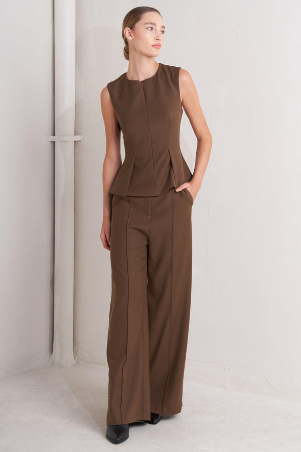 MONDAY FLOW BROWN WOVEN TOP.