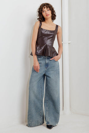 URBAN CHIC MINIMALISM FAUX LEATHER TOP - Flying Tomato - TOPS - Freemarket