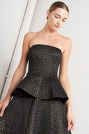 EVENING SCULPT METALLIC THREADED WOVEN TOP.