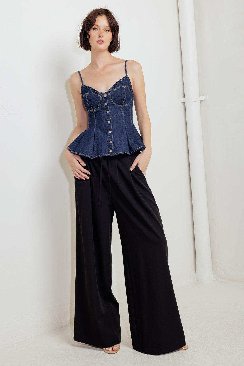 SILENT AUTHORITY DENIM CAMI TOP.
