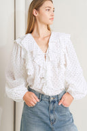 MADE OF DREAMS POLKA DOT WOVEN TOP.