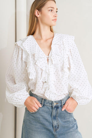 MADE OF DREAMS POLKA DOT WOVEN TOP.