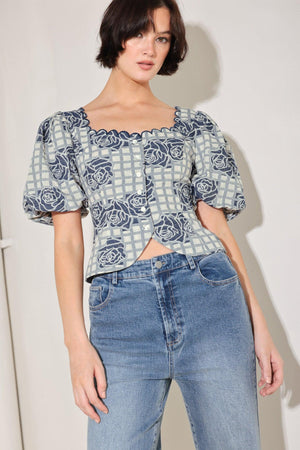 SWEET CHECK ROMANCE WOVEN JACQUARD TOP - Flying Tomato - TOPS - Freemarket