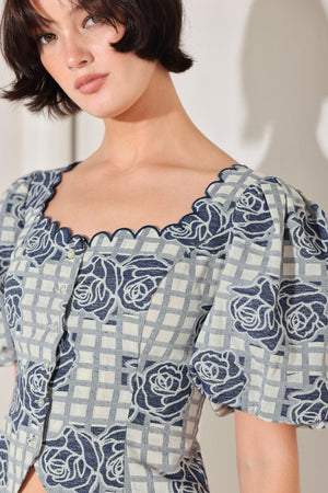 SWEET CHECK ROMANCE WOVEN JACQUARD TOP - Flying Tomato - TOPS - Freemarket