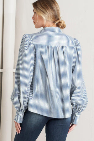 A striped woven top featuring bow tie front, button down and long sleeve with wide cuff

Details:

Self: 100% Cotton

Size & Fit

- Model is 5`8" And Wearing Size Small
- Measurements Taken From Size Small
- Approx. Length: 25"