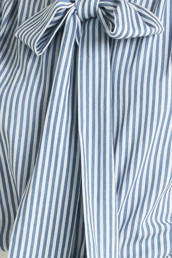 A striped woven top featuring bow tie front, button down and long sleeve with wide cuff

Details:

Self: 100% Cotton

Size & Fit

- Model is 5`8" And Wearing Size Small
- Measurements Taken From Size Small
- Approx. Length: 25"
