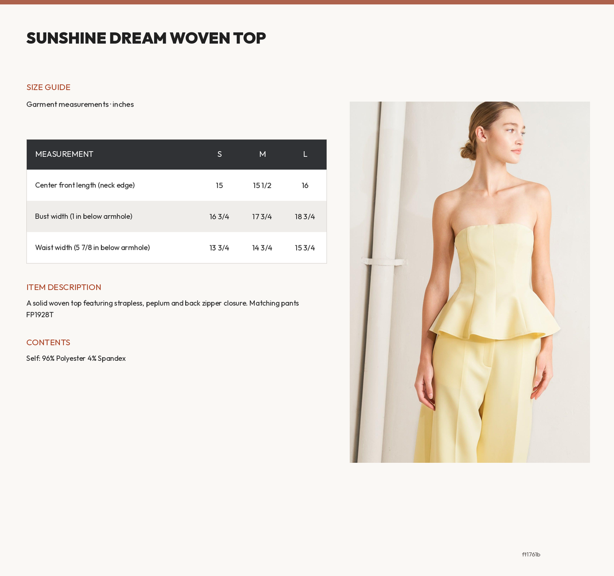 SUNSHINE DREAM WOVEN TOP size chart