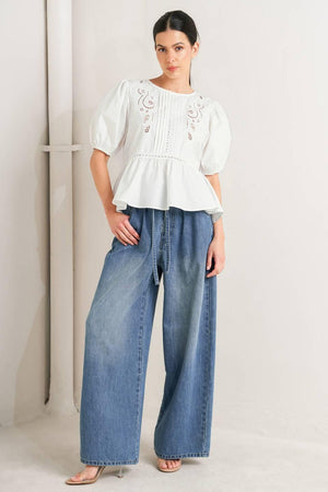 SILENT MORNING WOVEN TOP.