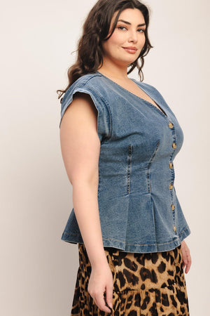 NO SECOND THOUGHT WASHED DENIM TOP - Flying Tomato - TOPS - Freemarket