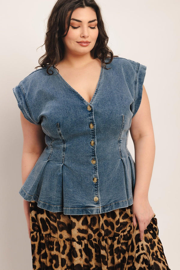 NO SECOND THOUGHT WASHED DENIM TOP - Flying Tomato - TOPS - Freemarket