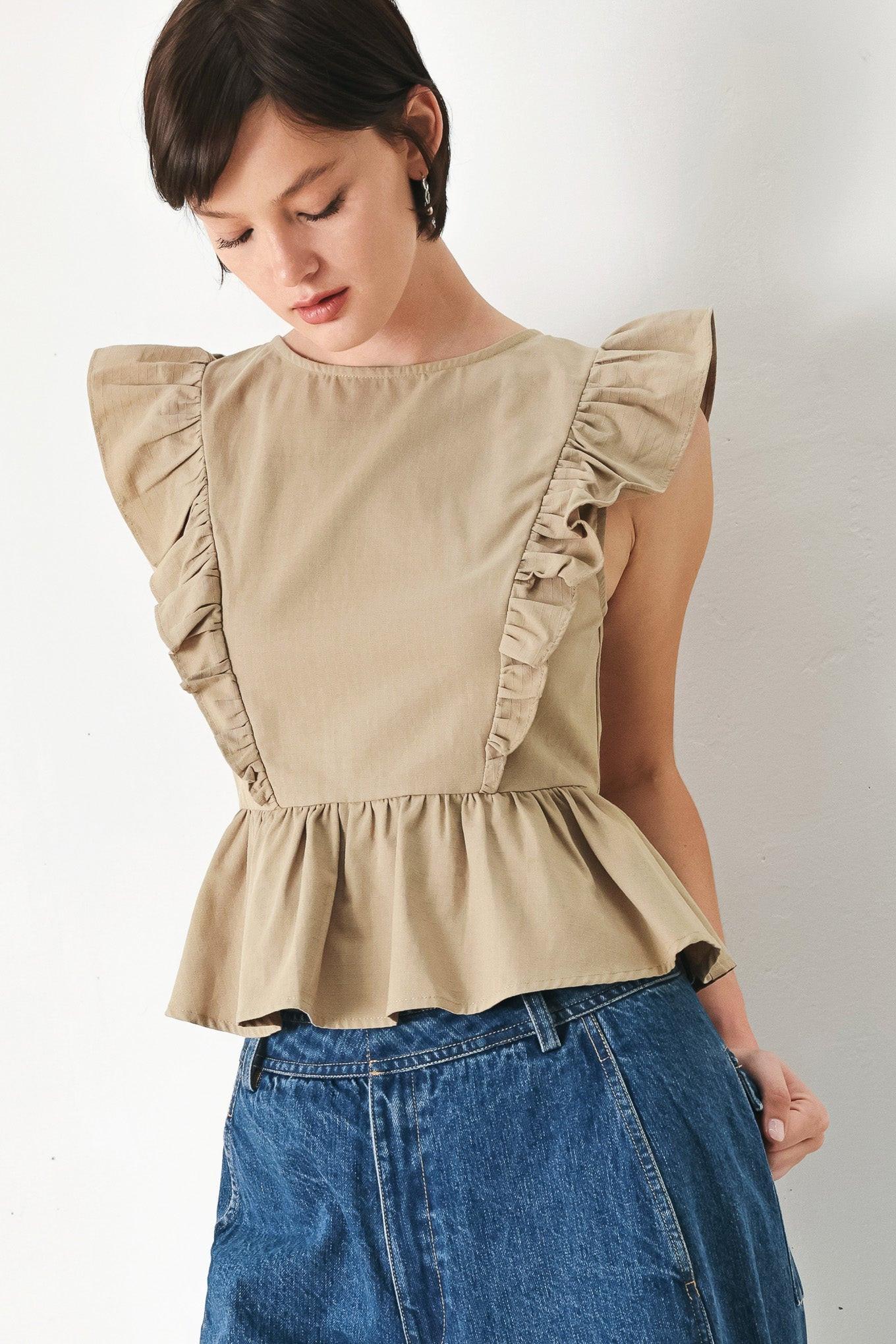 WHITE BLOSSOM WOVEN TOP