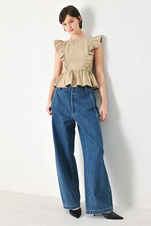 WHITE BLOSSOM WOVEN TOP.