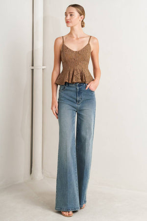 PURELY ROMANTIC WOVEN LACE CAMI TOP.