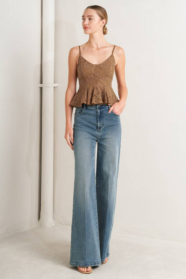 PURELY ROMANTIC WOVEN LACE CAMI TOP.