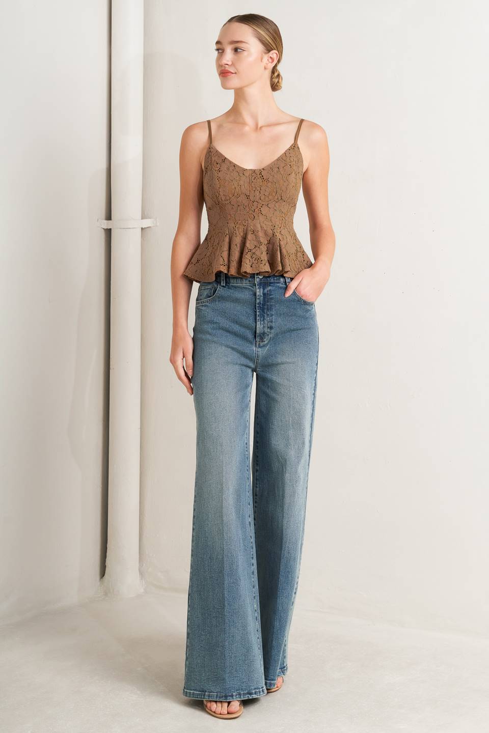 PURELY ROMANTIC WOVEN LACE CAMI TOP.