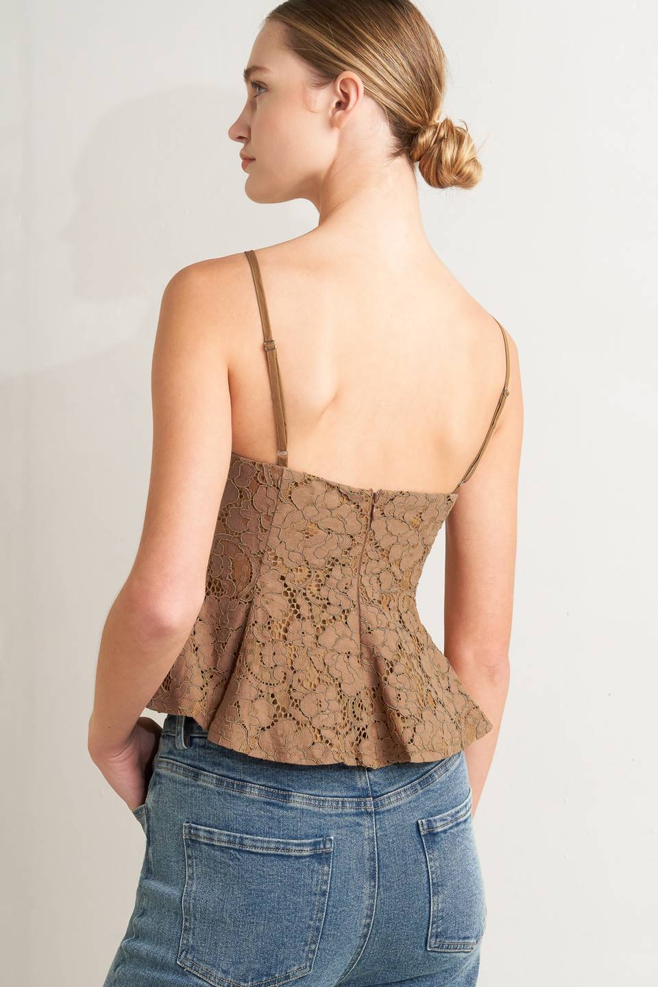 PURELY ROMANTIC WOVEN LACE CAMI TOP.