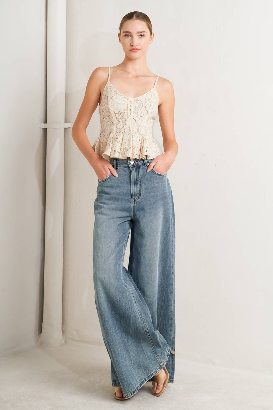 PURELY ROMANTIC WOVEN LACE CAMI TOP.