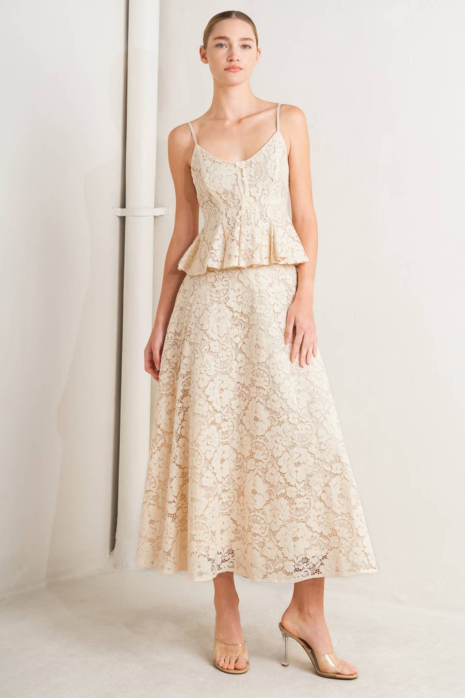 PURELY ROMANTIC WOVEN LACE CAMI TOP.