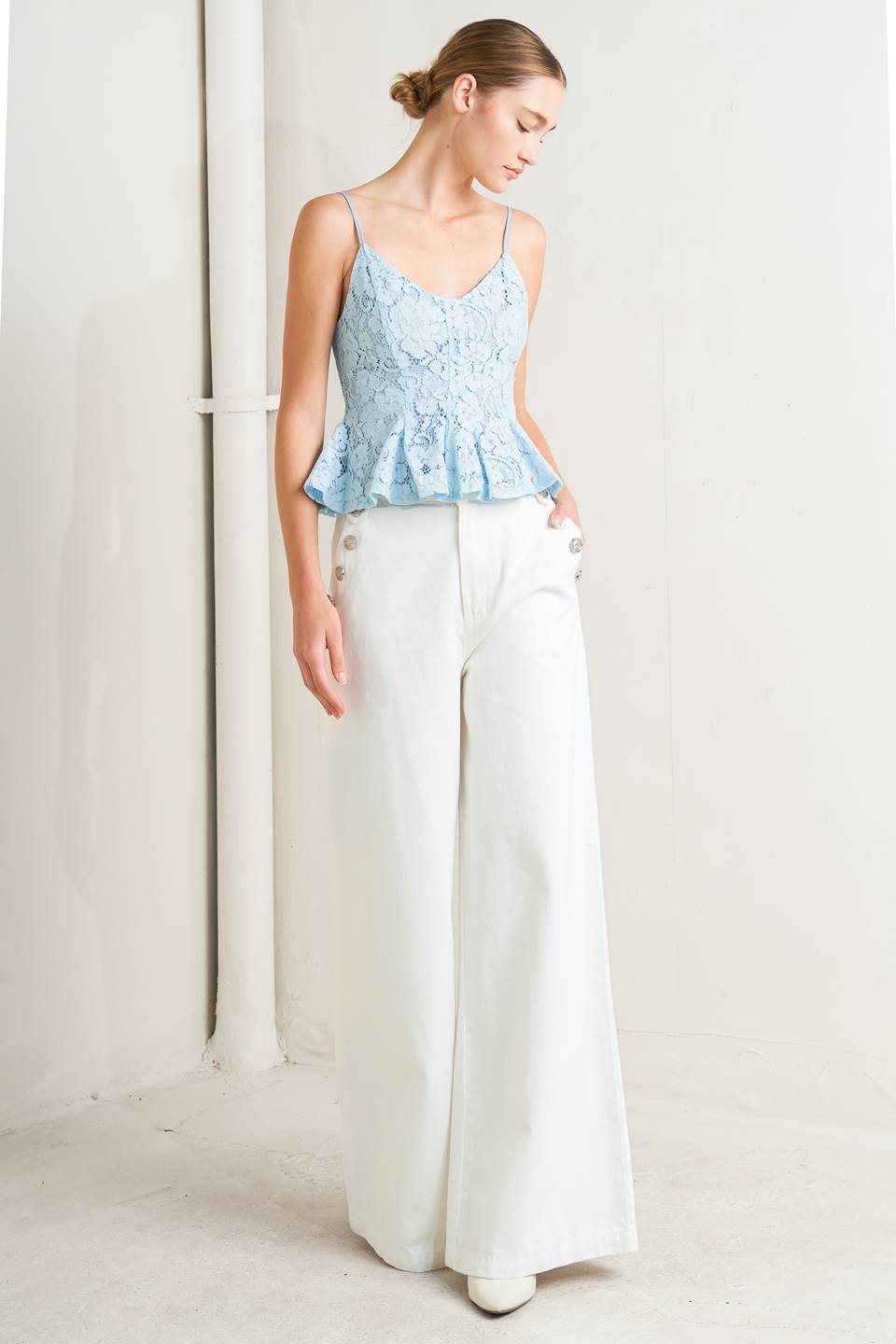 PURELY ROMANTIC WOVEN LACE CAMI TOP.
