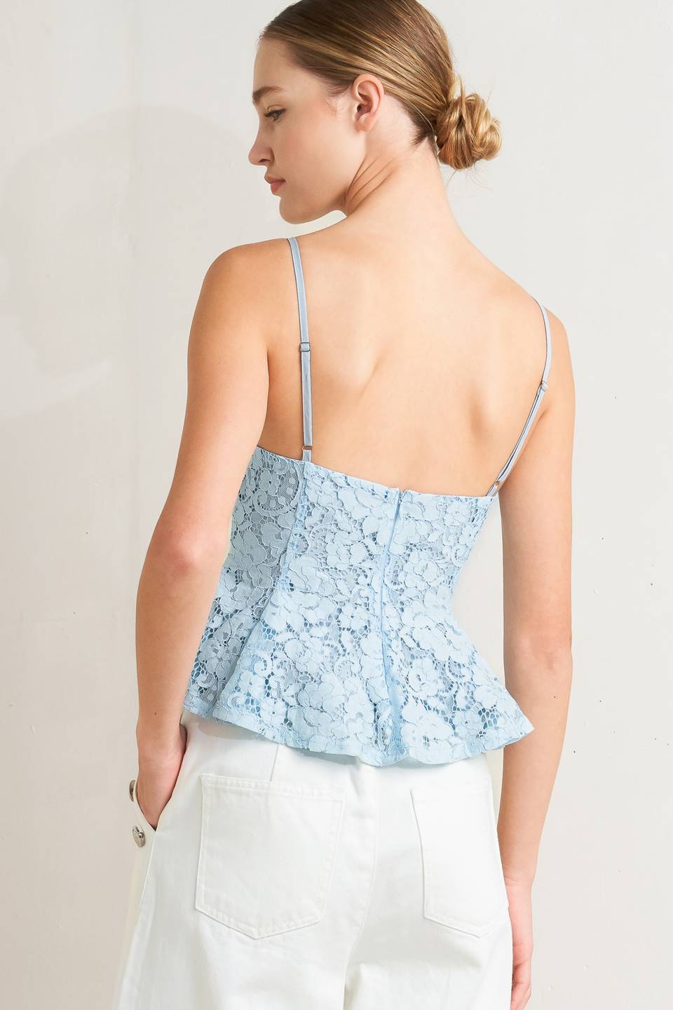 PURELY ROMANTIC WOVEN LACE CAMI TOP.