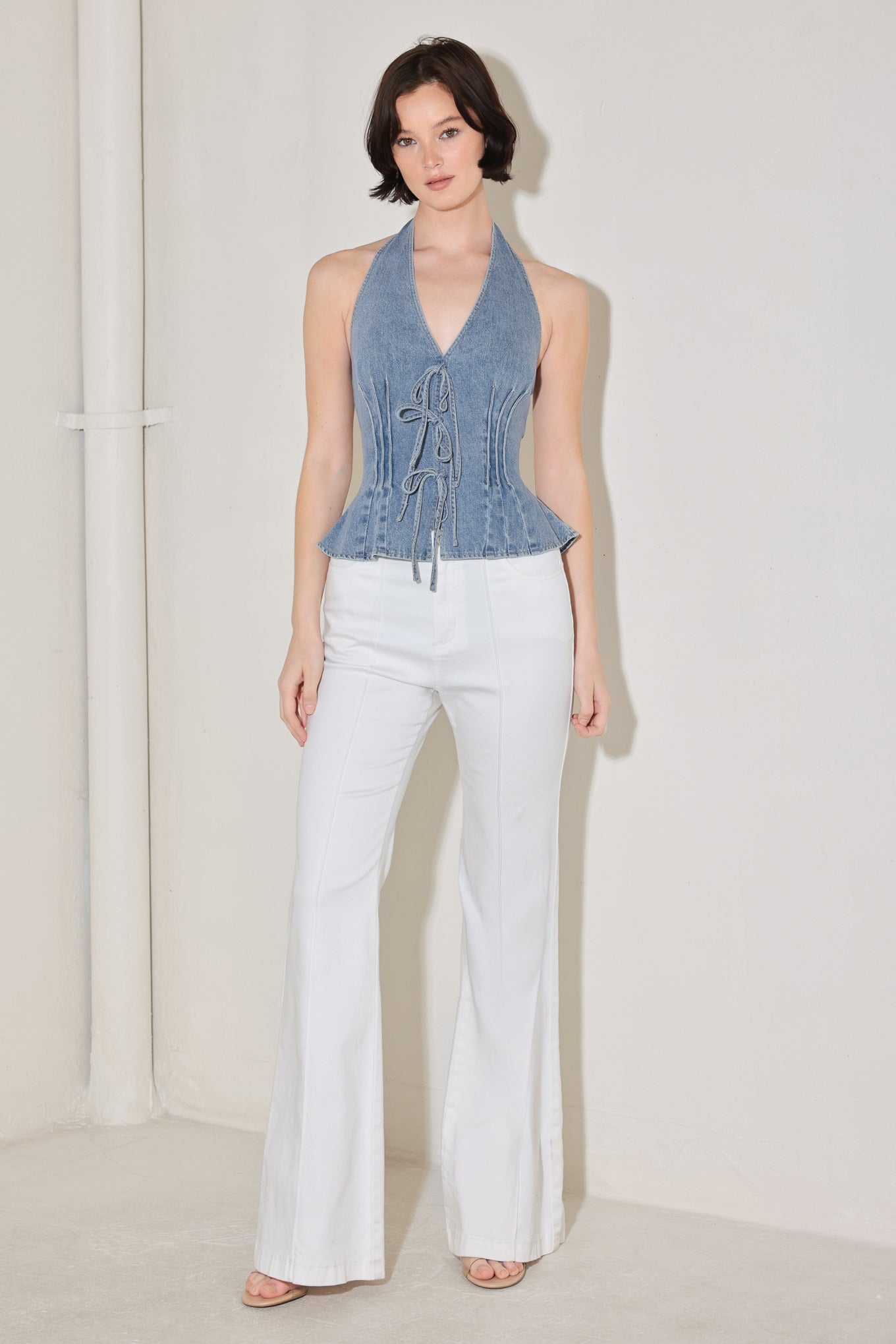 RETRO RISE HALTER DENIM TOP - Flying Tomato - TOPS - Freemarket