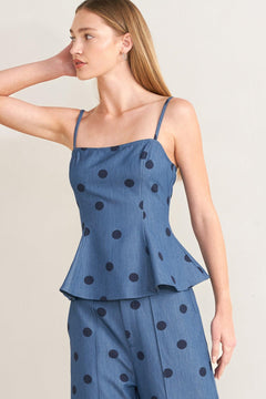 [PREORDER] MIDNIGHT POLKA WOVEN TOP.