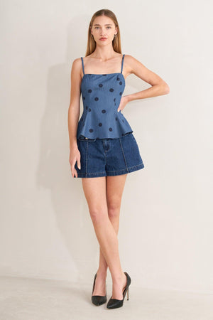 [PREORDER] MIDNIGHT POLKA WOVEN TOP.