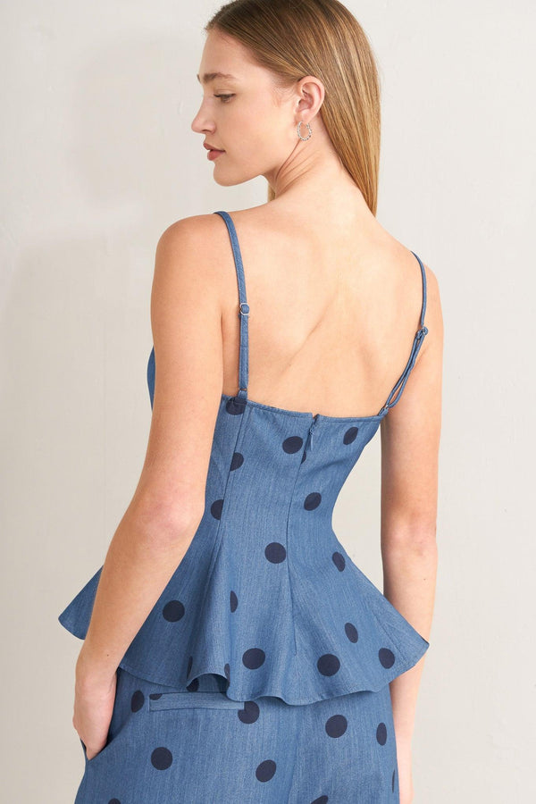 [PREORDER] MIDNIGHT POLKA WOVEN TOP.