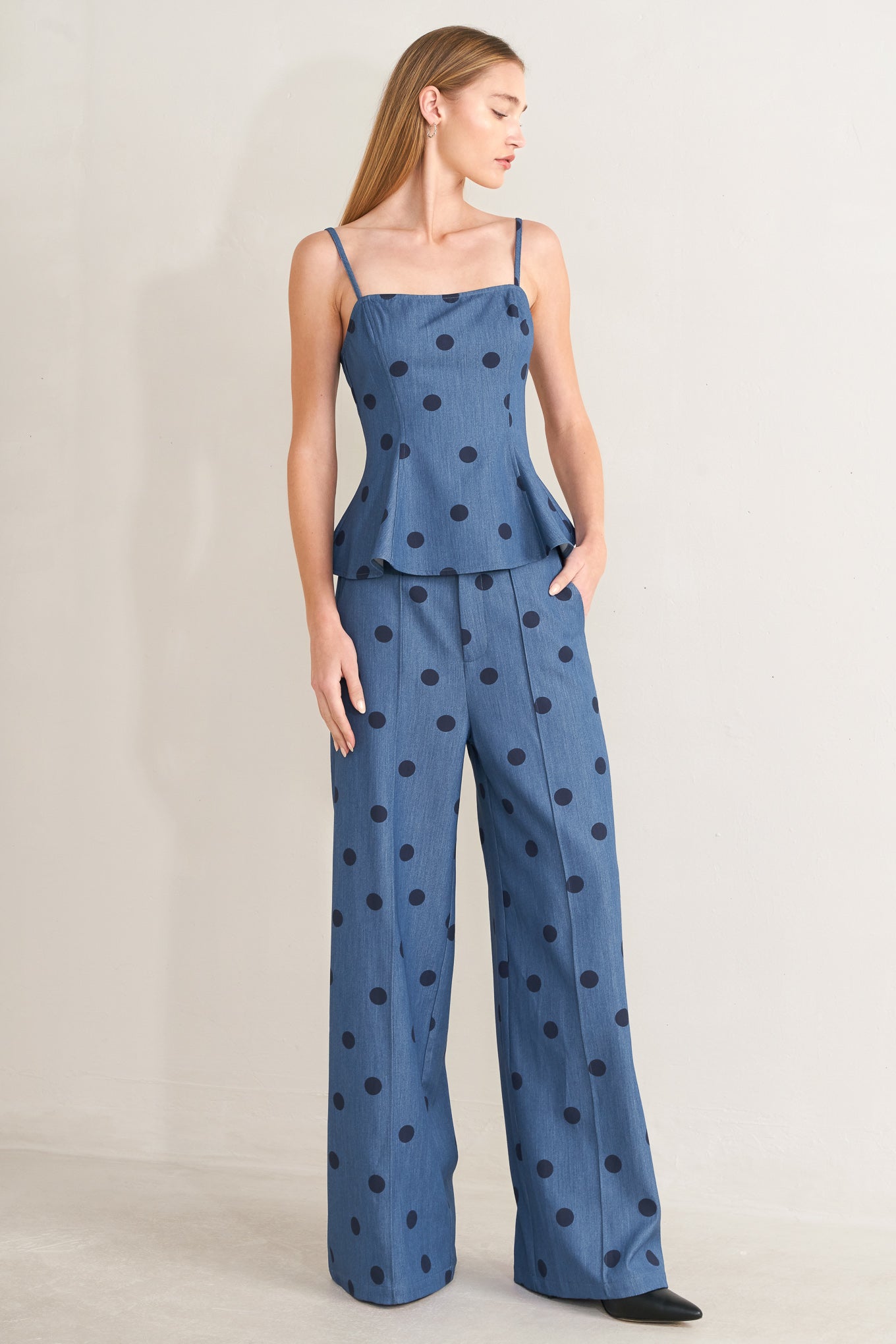 [PREORDER] MIDNIGHT POLKA WOVEN TOP