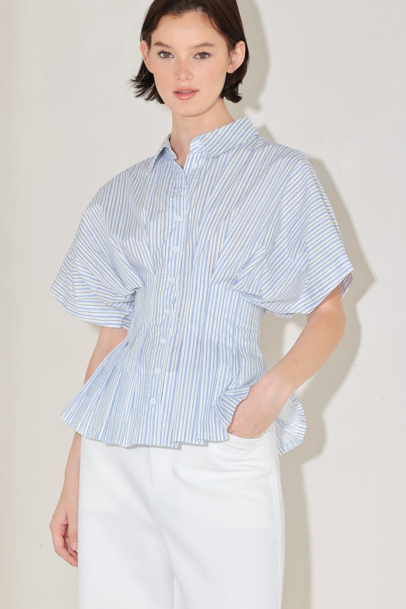 SKYLINE STRIPE WOVEN TOP - Flying Tomato - TOPS - Freemarket