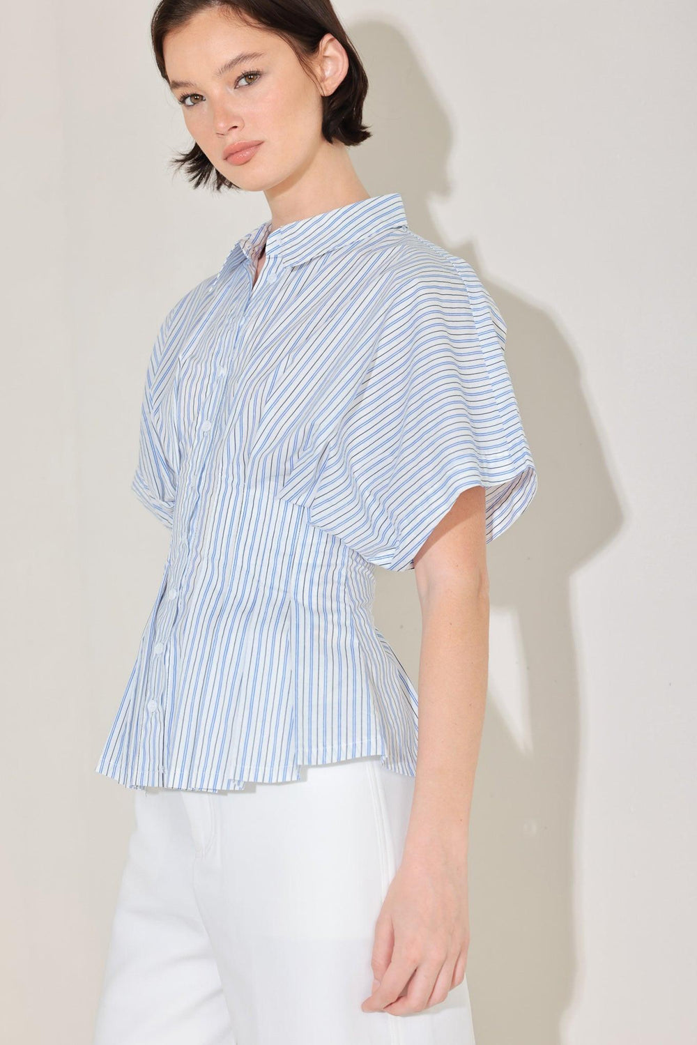 SKYLINE STRIPE WOVEN TOP.