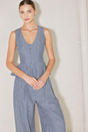 MARINA PINSTRIPE WOVEN TOP.