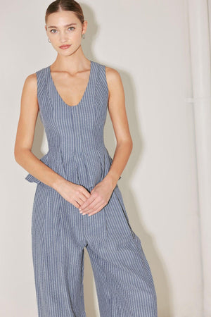 MARINA PINSTRIPE WOVEN TOP.