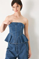 BLUE BLOSSOM BUSTIER DENIM TOP.