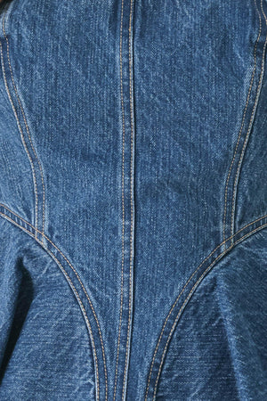 BLUE BLOSSOM BUSTIER DENIM TOP.