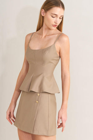 MANHATTAN PEPLUM WOVEN CAMI TOP.