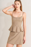 MANHATTAN PEPLUM WOVEN CAMI TOP.