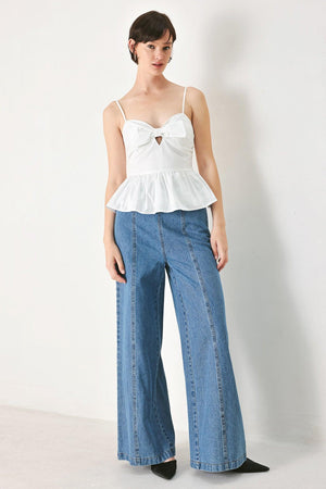 SUNSET BOW WHITE WOVEN TOP.